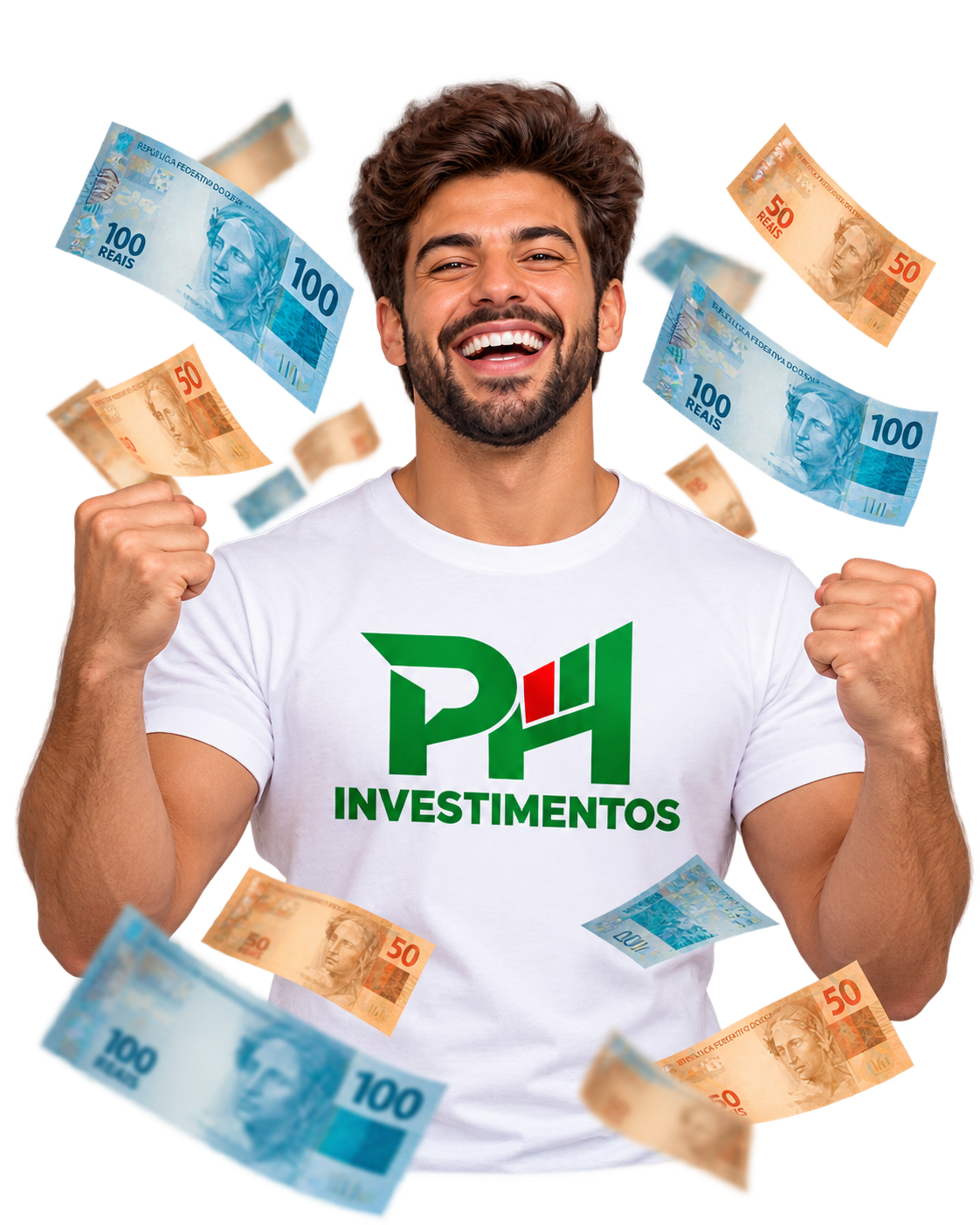 Investidor PH Investimentos com notas de real